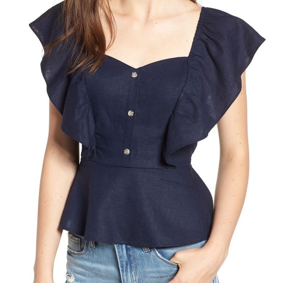 BP Navy Blue Flutter Sleeve Top - Picture 1 of 5